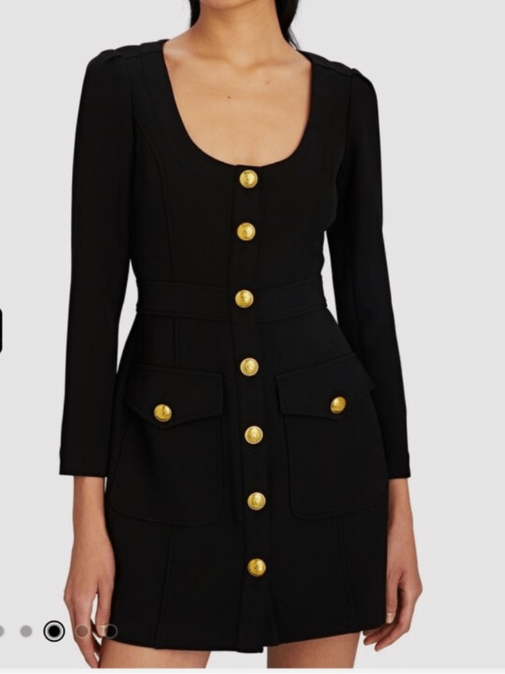A.L.C. Ivy Mini Dress Black Gold Button Long Sleeve Pocket NWT Size 10 Designer